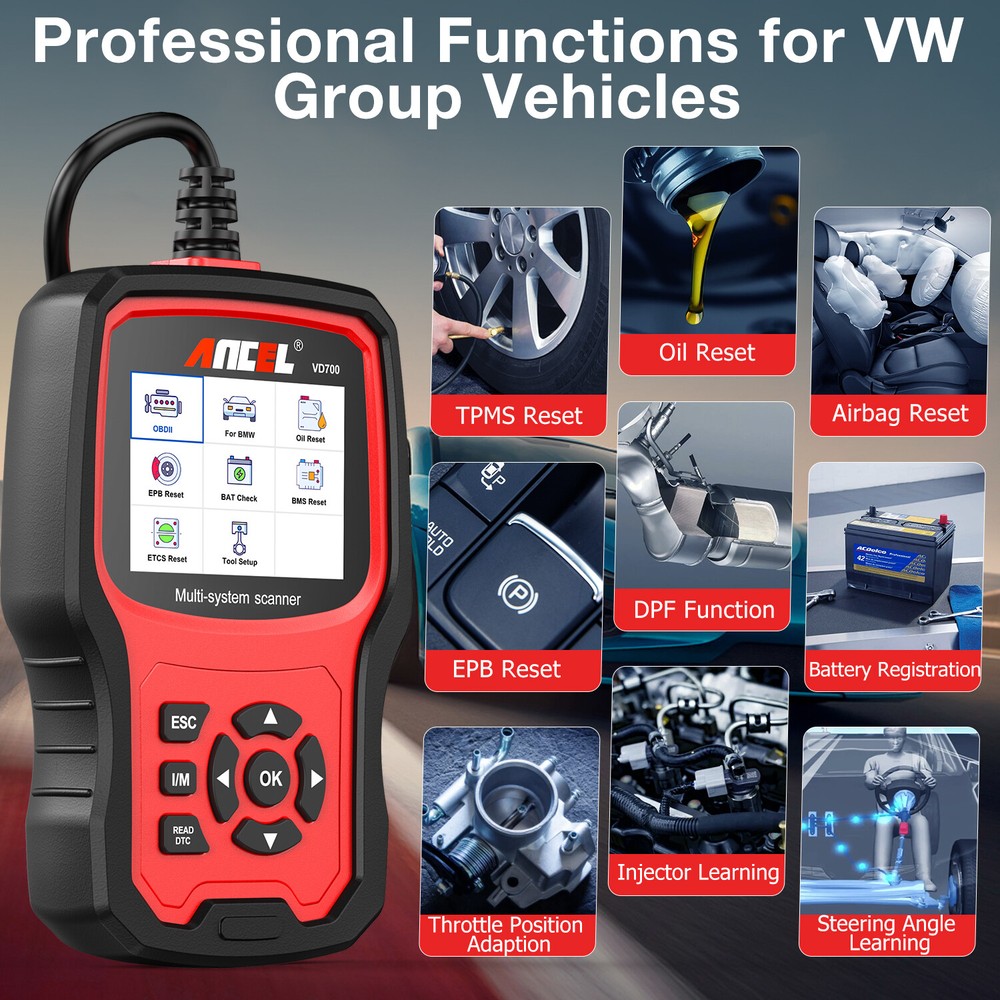 Ancel VD700 All System Diagnostic ABS SRS DPF Oil Car OBD2 Scanner Code Reader