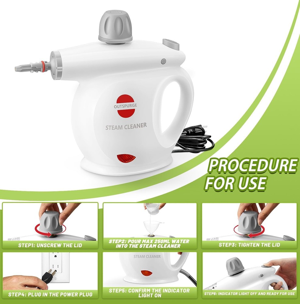 Handheld steam cleaner, high-pressure multi-surface steam jet