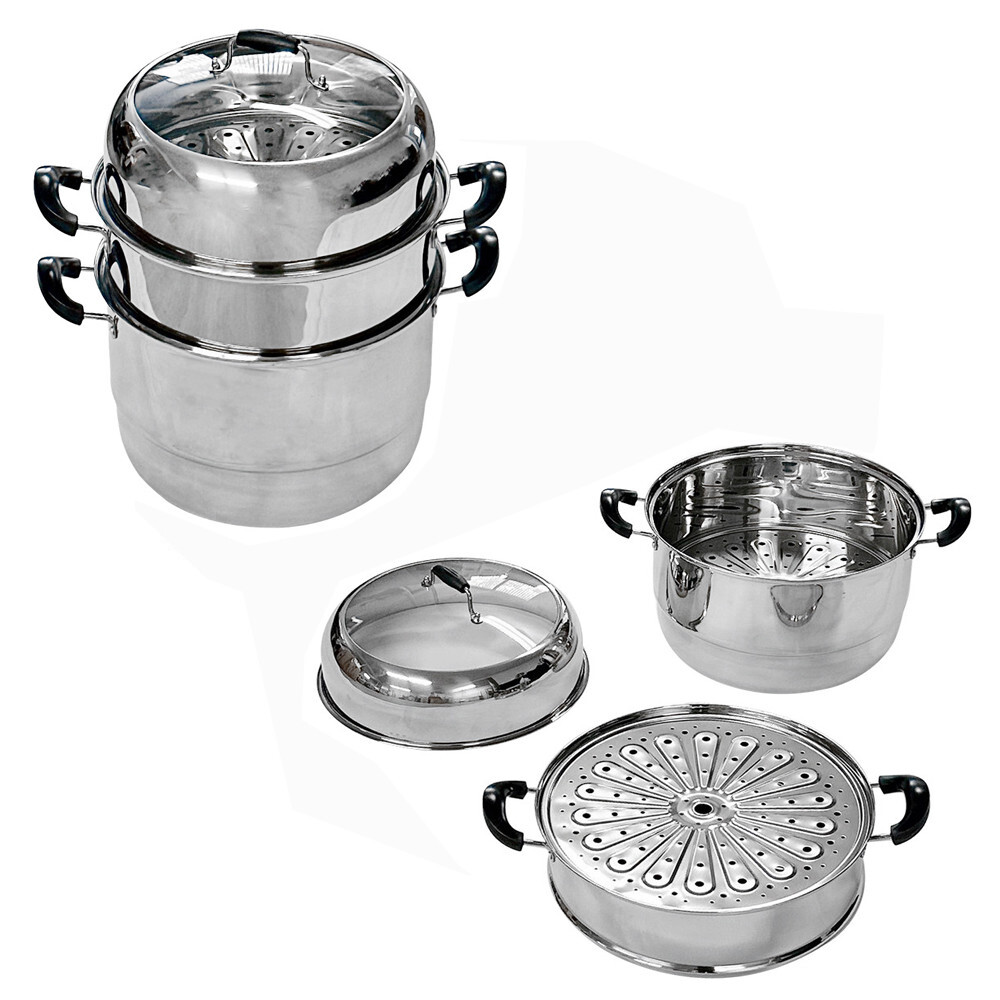 2-tier 14 inch Stainless Steel Stackable Steamer Pot, with Lid, Multipurpose Use