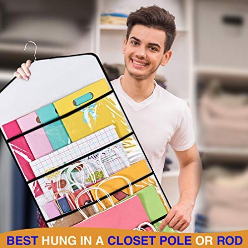 Hanging Double Sided Gift Bag Storage Organizer with Multiple Front and Black