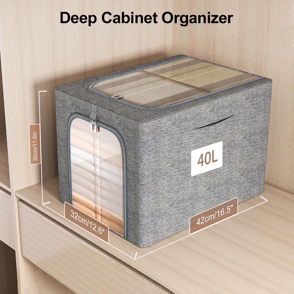 GoMaihe Clothes Storage Bin with Metal Frame: 6-Pack Stackable Closet 40L, 6