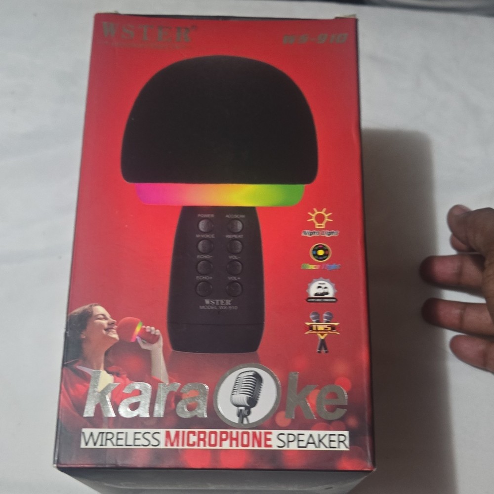 WSTER WS-910 Wireless Karaoke Microphone Speaker, Disco Light, Multicolor