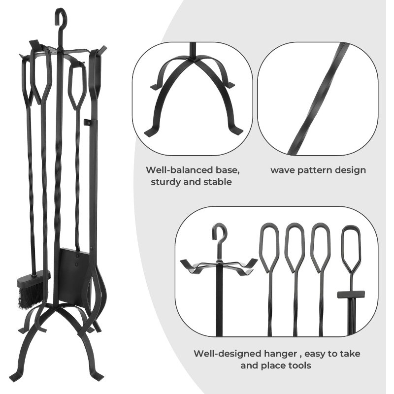 Tools Set 5 Pieces - Lightweight Wrought Iron Fire Pit Accessories for Indoor