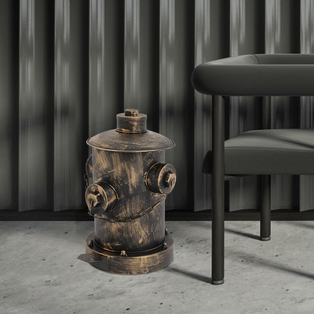 Retro Bronze Fire Hydrant Trash Can Creative Waste Bin Removable Inner Bucket
