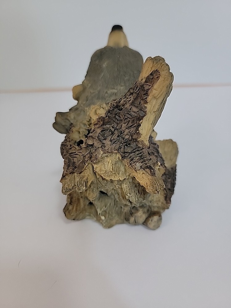 Resin Wolf Howling Wood Like Tree Incense Burner Holder