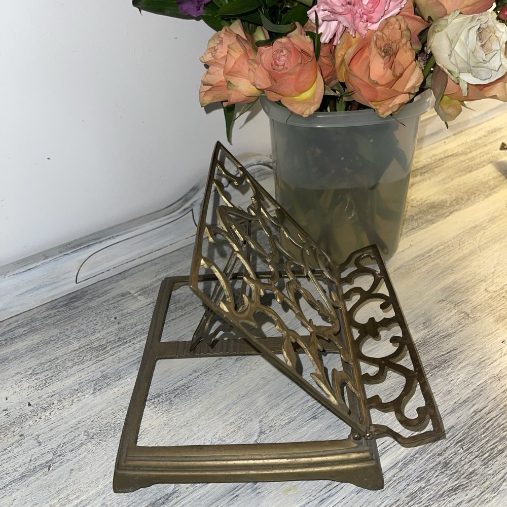 Vintage Solid Ornate Brass Folding Adjustable Book/Bible stand