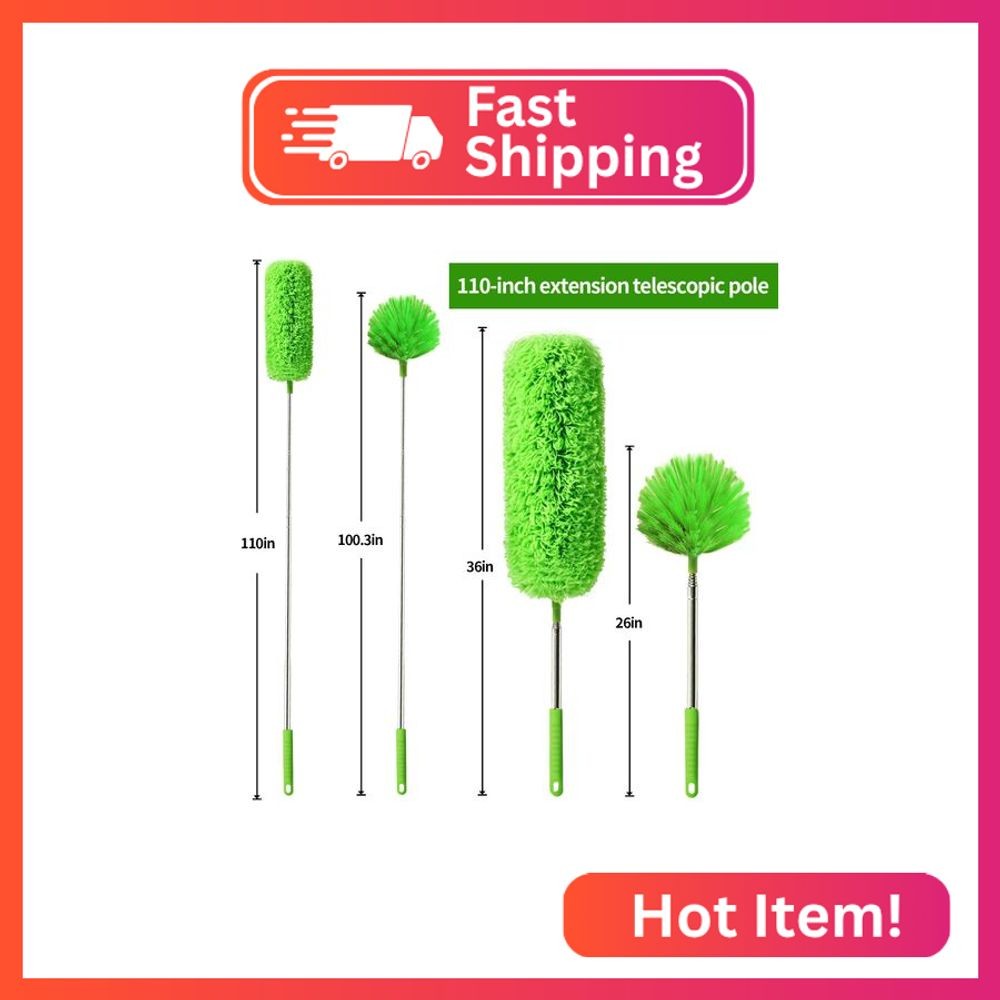 Cobweb Duster with Extension Pole, Washable Cleaning Duster Set with 2 Duster He