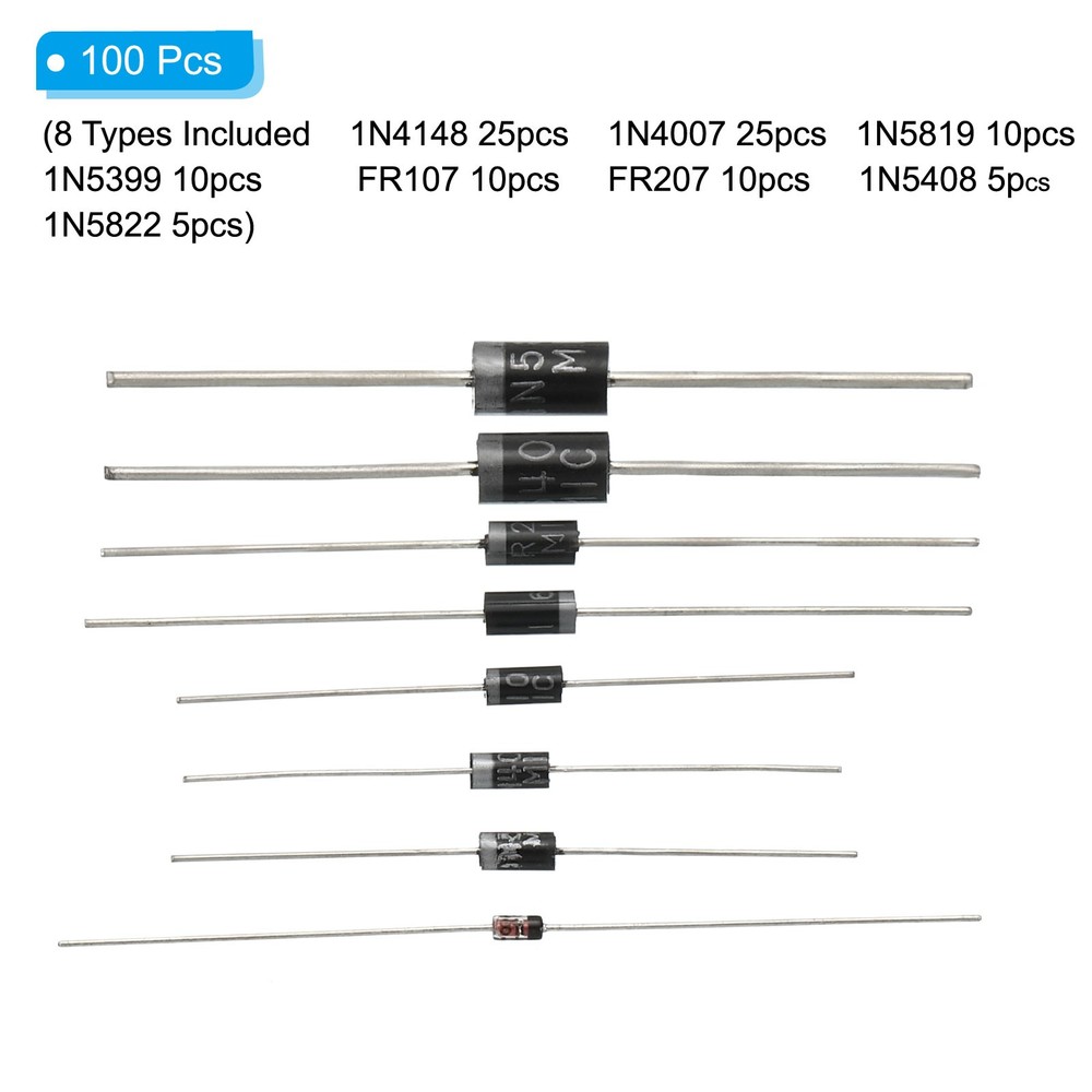 100 x Diode Assorted Kit 8 Values Element in a Pack for Electrical