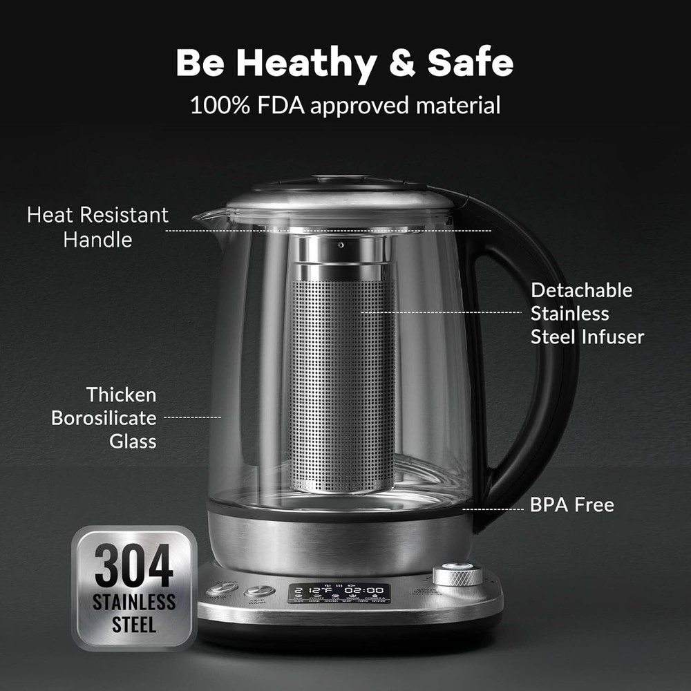 With removable infuser, 9 preset brewing programs, 2-hour keep warm