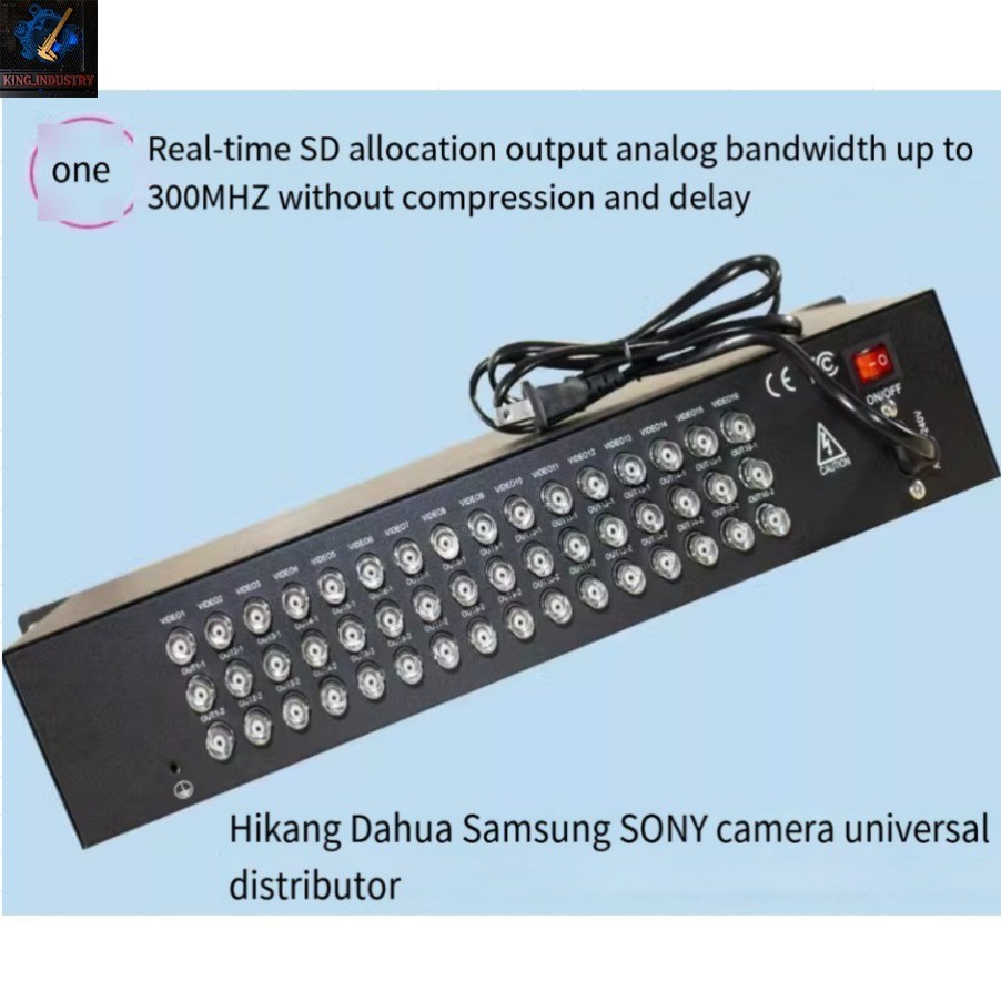 Rack-mounted 16-input 32-output video distributor BNC with 1 input and 2 outputs