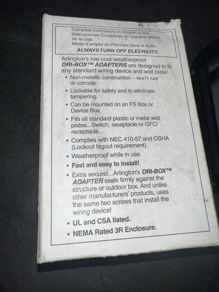 Arlington DBPV1C Dri-Box Clear Vertical Mount