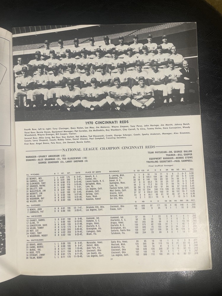 1970 World Series program Unscored From Cincinnati.