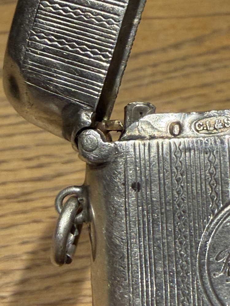 Edwardian Solid Silver Vesta Case Birmingham 1904 Engine Turned 38.5g Antique