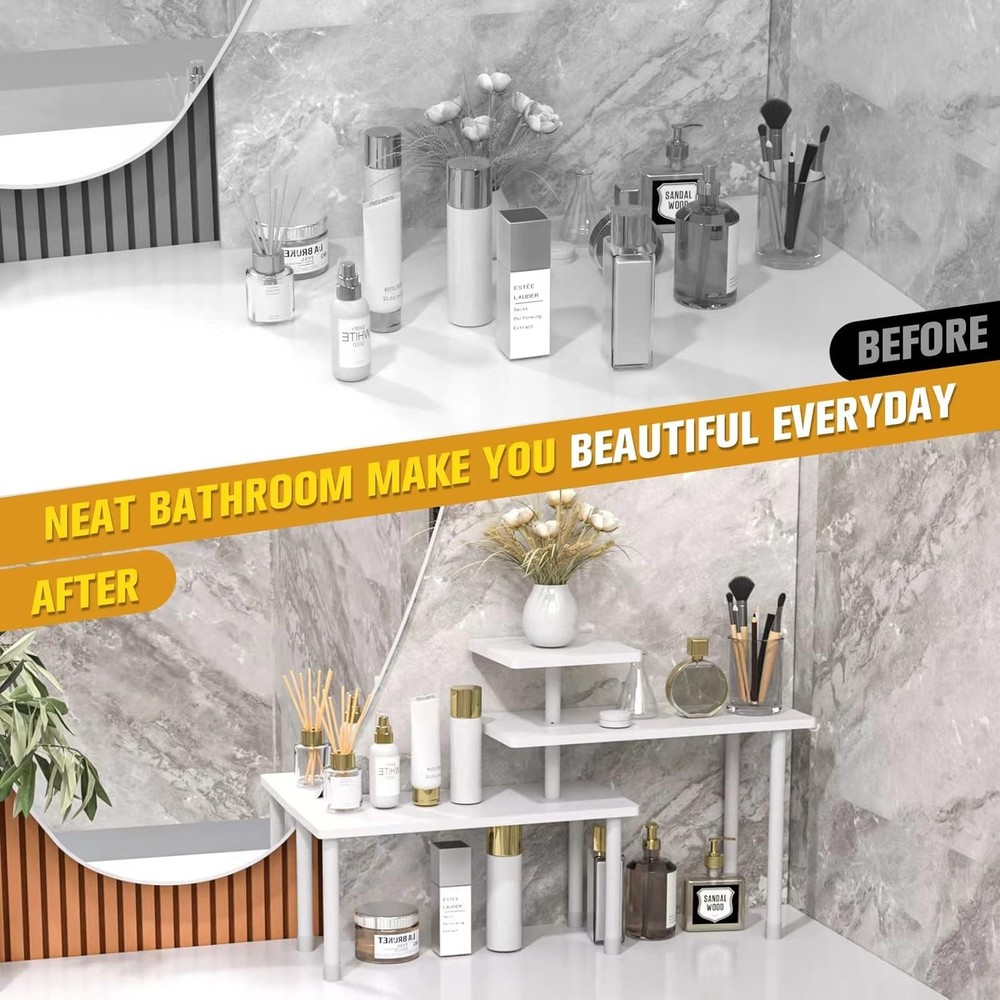 JayRex Bathroom Organizer Countertop Shelf, 3 Tier Corner Rack White
