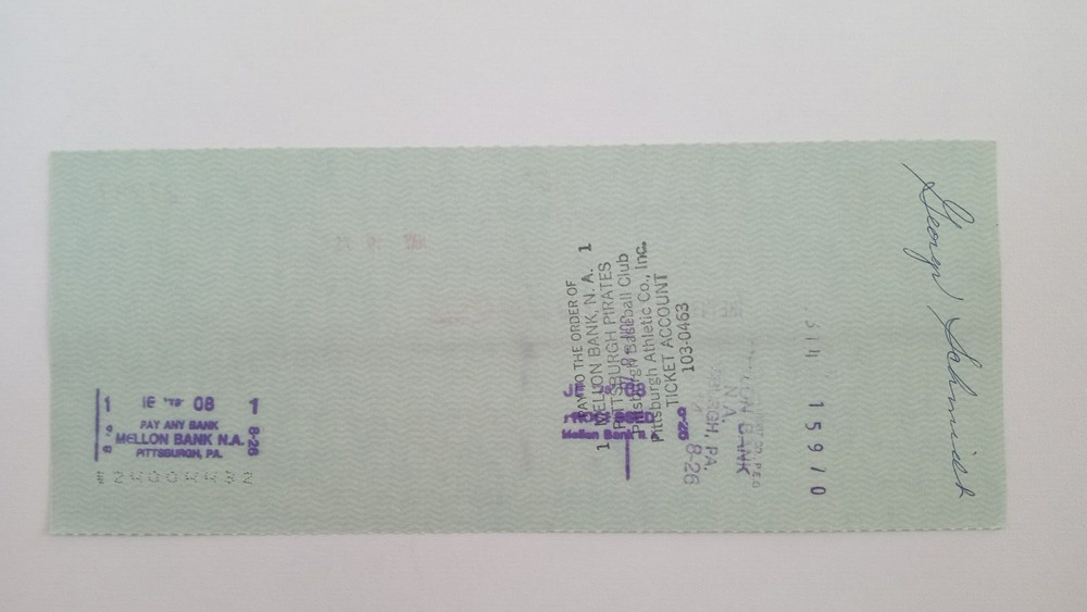 George Schmidt: 1978 Pittsburgh Pirates Expense Check