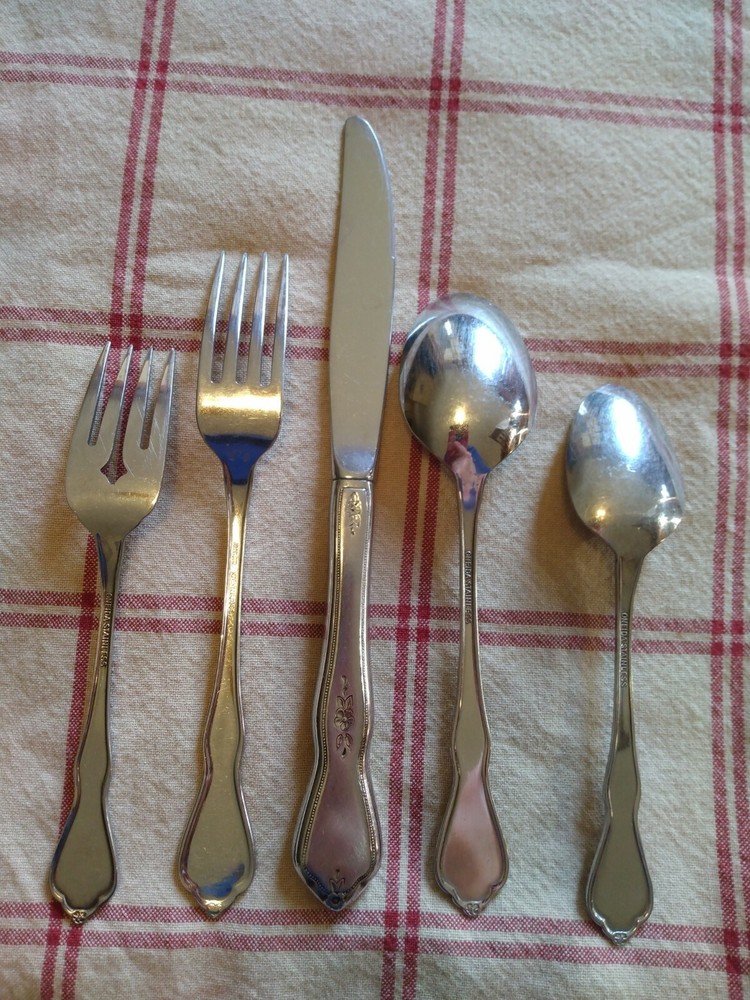 Oneida MORNING BLOSSOM PROFILE- Stainless Flatware - 5 Piece Set burnished