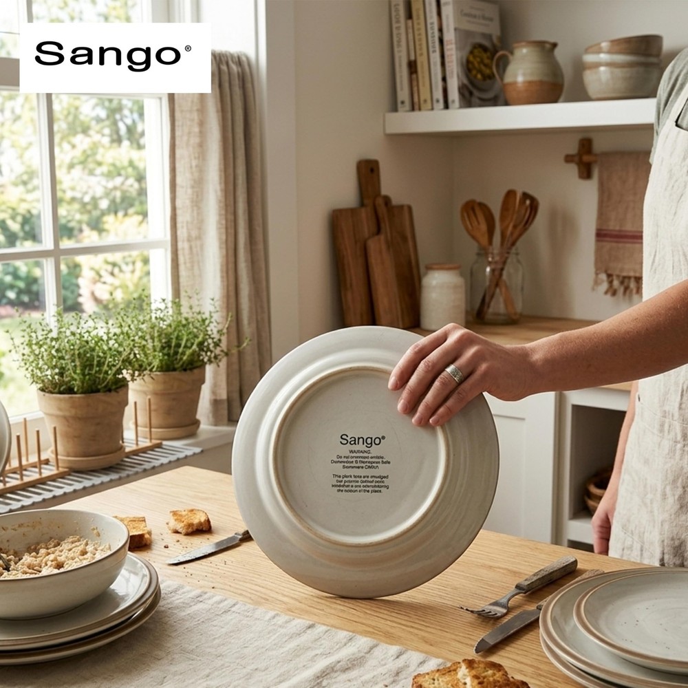 Sango 16-Piece Stoneware Dinnerware Set for 4, Set, Green/Cream