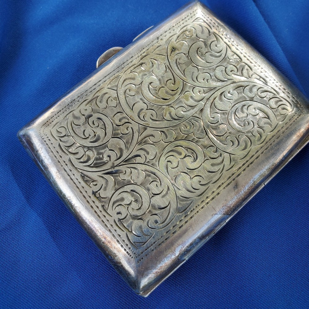 Rare Solid SILVER Hand Engraved Compartment Cigarette Vesta Case Monogram c1860