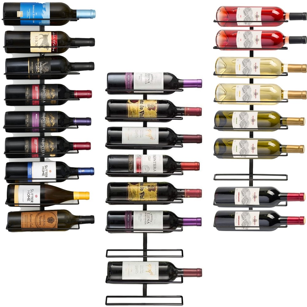 Stackable Wine Rack Wall Mount, Black, 3 Pack