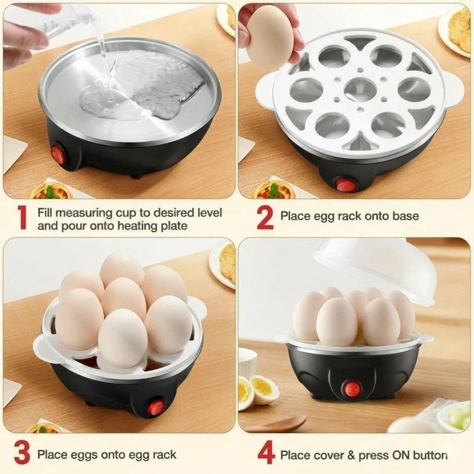 Black Electric Egg Boiler Cooker Automatic Rapid Egg Steamer 7 Egg,Capacity