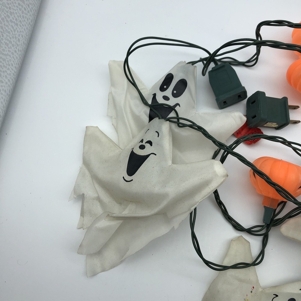 Vintage Halloween string light Ghosts & Pumpkin blow mold Stained ghosts