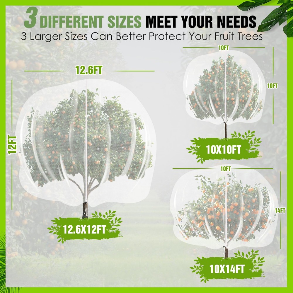 12.6 * 12FT Large Fruit Tree Netting, Tree Nets for Fruit Trees with Zipper a...