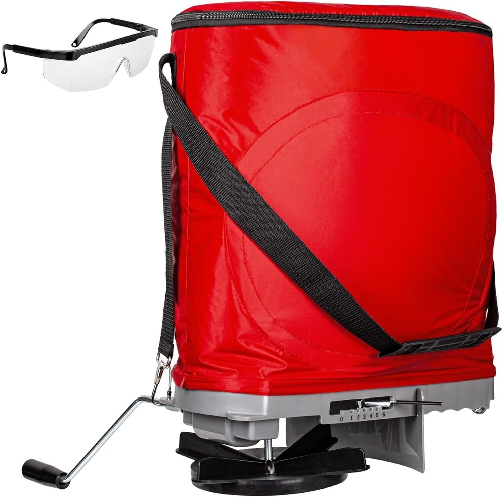 Handheld Seed Spreader with 25lb Bag, Frame Support, Flow Control, Enclosed G...