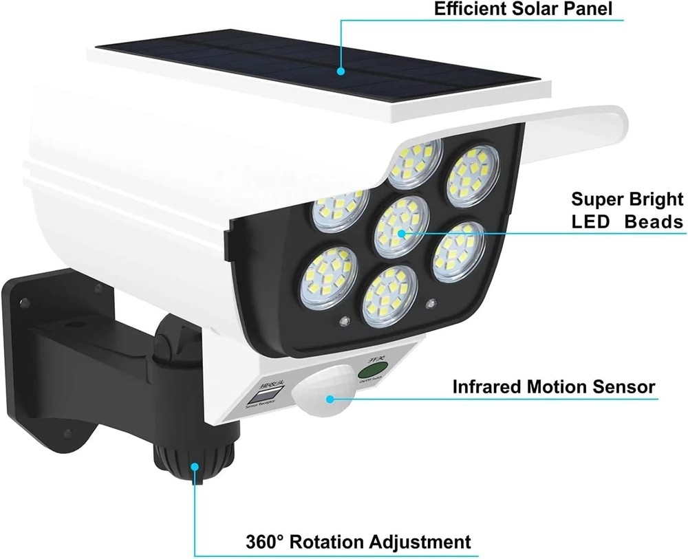 Solar Motion Sensor Wall Light Outdoor Garden Wireless 77 LED Security Spotlight