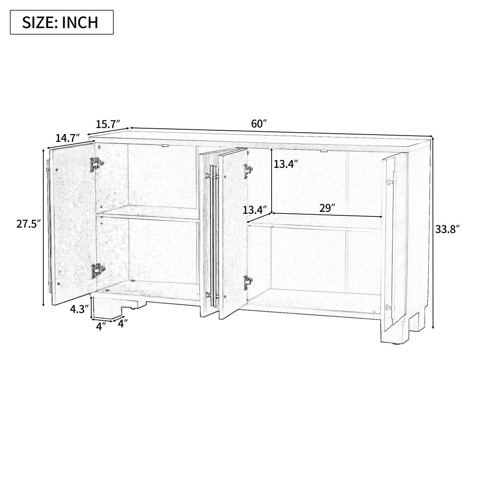 Sideboard Buffet Cabinet with Storage, Wood Sideboard with Adjustable