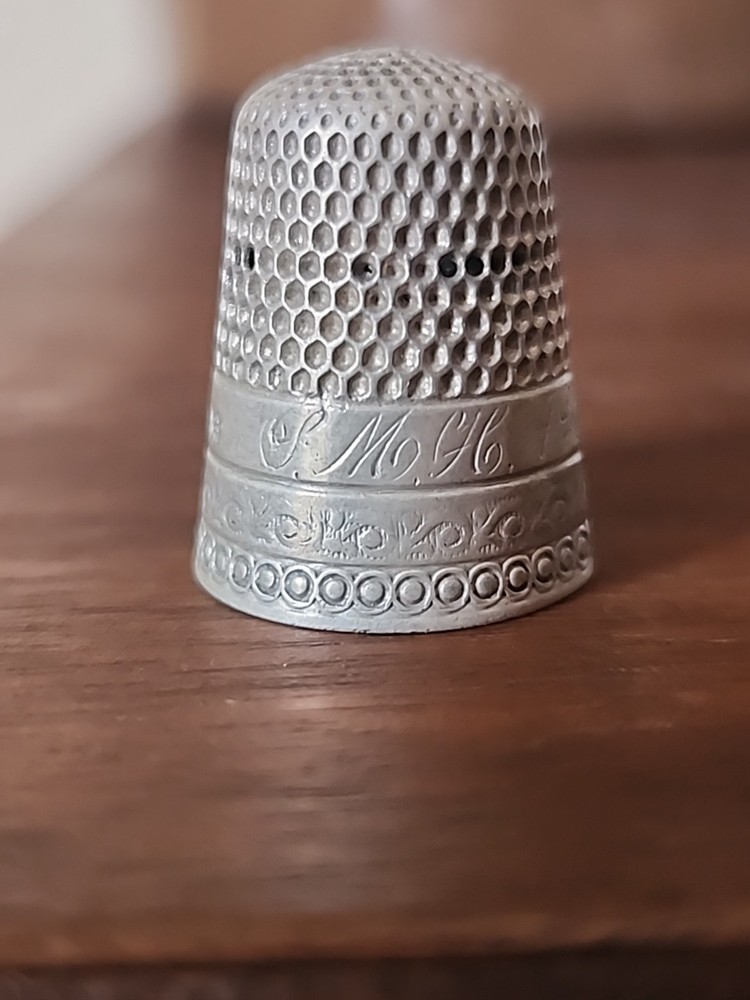Marked Sterling Silver Size 10 Engraved Thimble W Anchor Hallmark Engraved