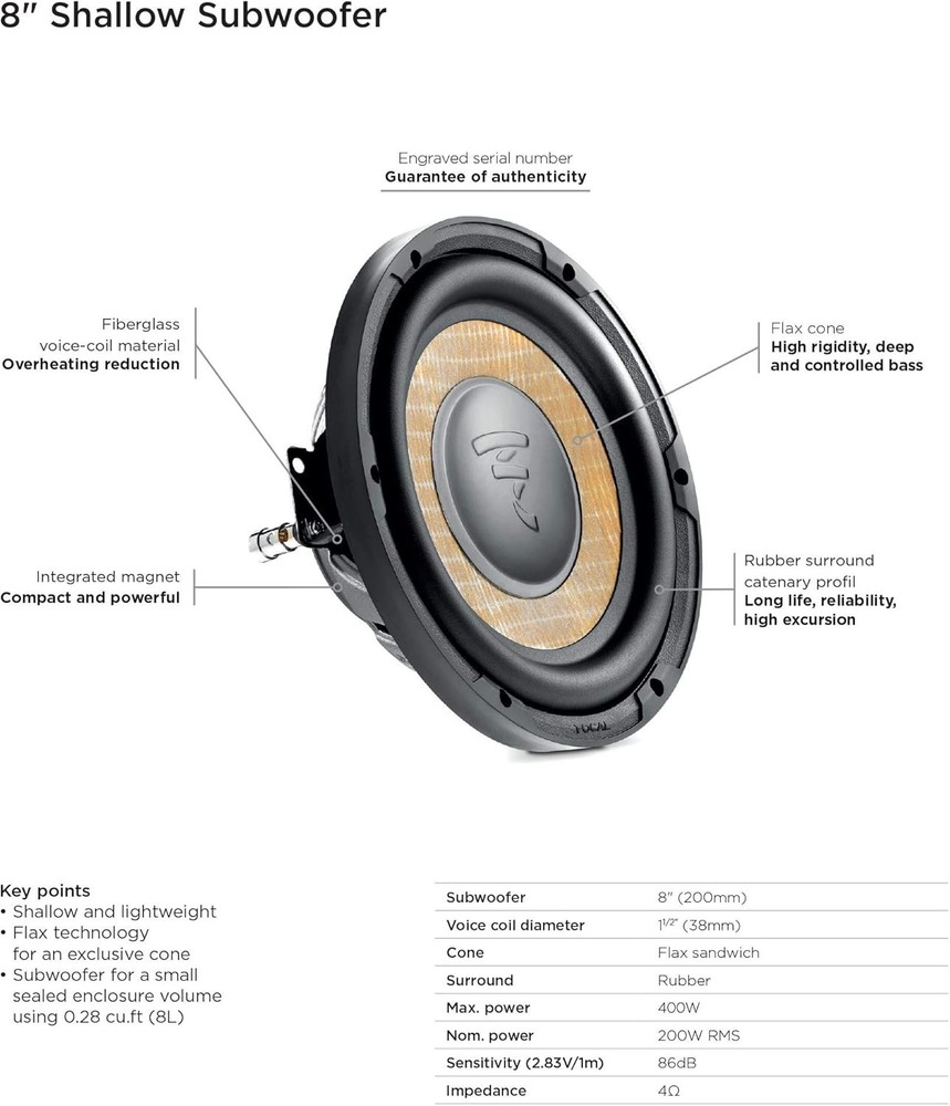 Focal P20FE, FLAX EVO 8” Subwoofer