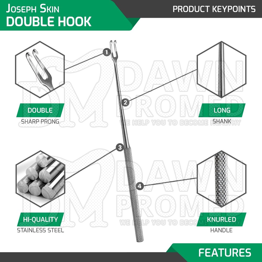 Joseph Skin Hook 2mm Double Sharp Prong 6.25" Retractor Surgical Instruments