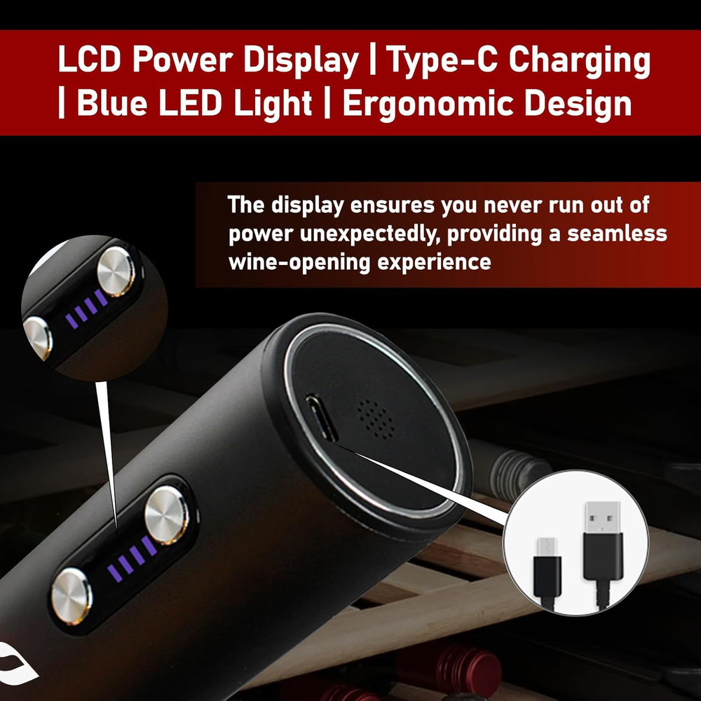Electric Wine Opener with Automatic Corkscrew & Foil Cutter – Rechargeable Type-