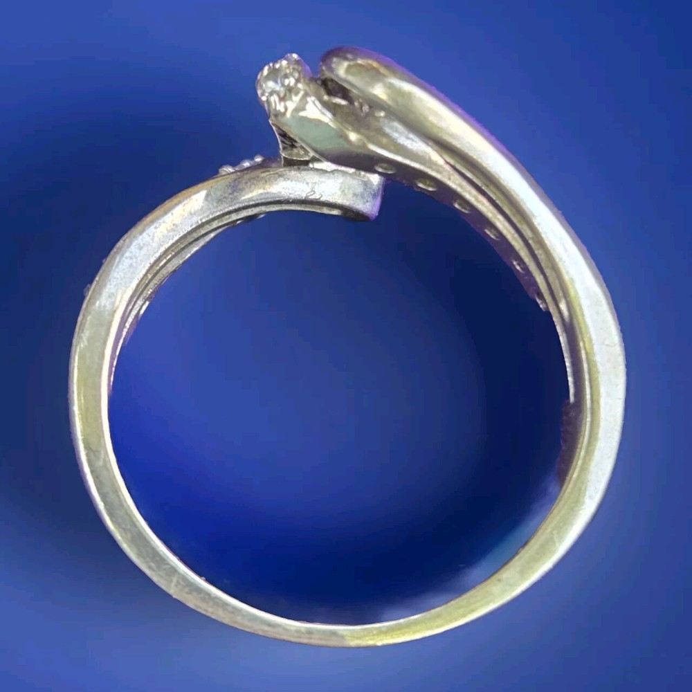 Complex Silvertone Ring Split Double Band Plain & Clear Stones Sz 10 Signed JCI