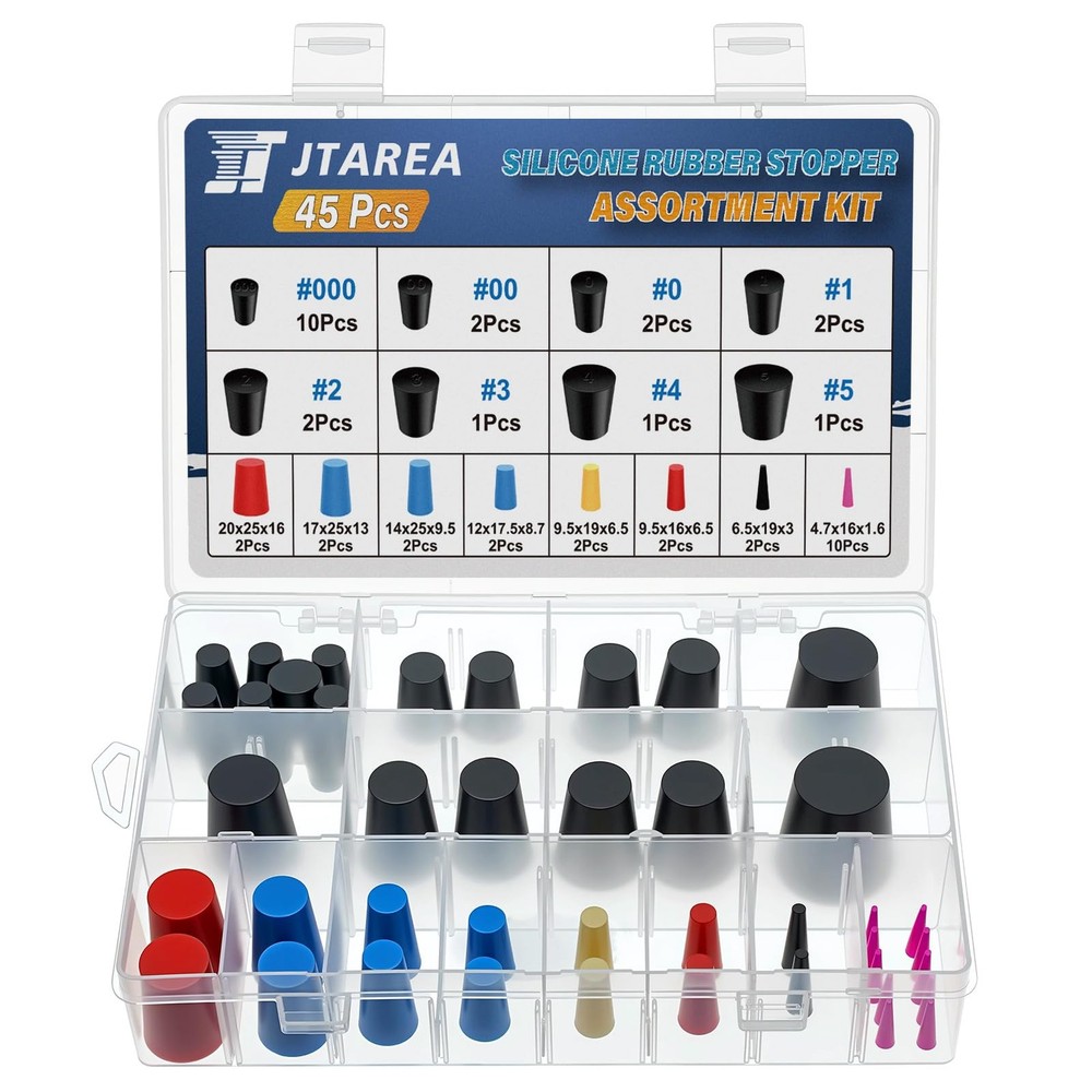 16Values Tapered Stopper Assortment Kit Lab Solid Rubber Stoppers Silicone Pl...