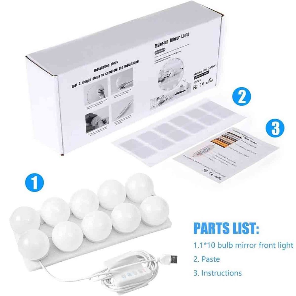 Make Up Mirror with 10 LED Kit Bulbs & Dimmable Hollywood Lamp Vanity Light