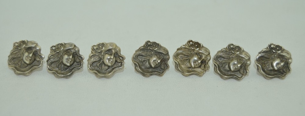 Art Nouveau Sterling Silver Maiden Button Set