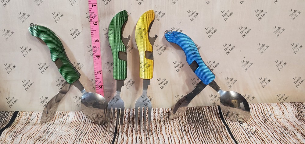 Set of 2 camping folding compact portable utensils spoon fork knife