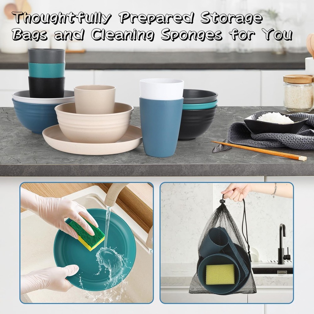 66 Pcs Wheat Straw Dinnerware Sets, Unbreakable Dinnerware Set, Reusable Whea...