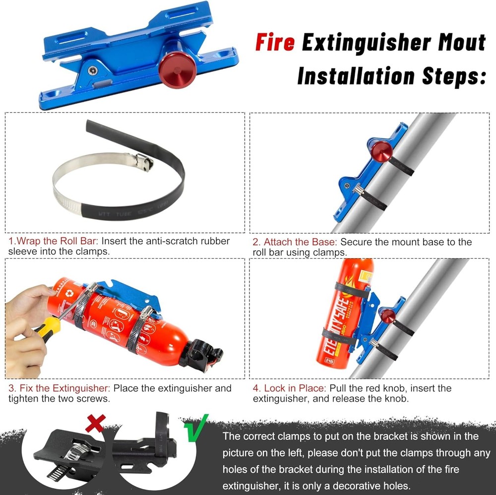 Quick Release Car Fire Extinguisher Mount – Blue Adjustable Aluminum Roll Bar...