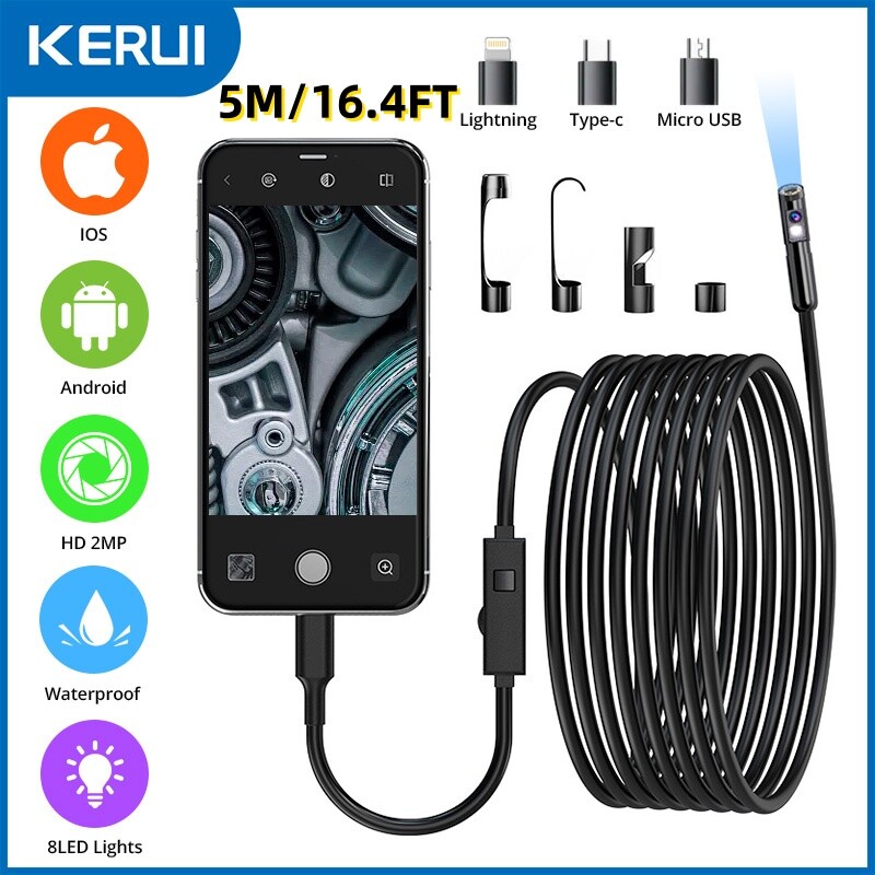5M 8LED WiFi Borescope Endoscope Snake Inspection Camera for iPhone Android iOS