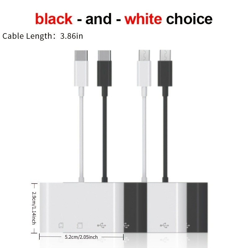 3-Port Usb-C/Micro USB Card Reader, Data Transfer Reader, Storage Card Reader wi