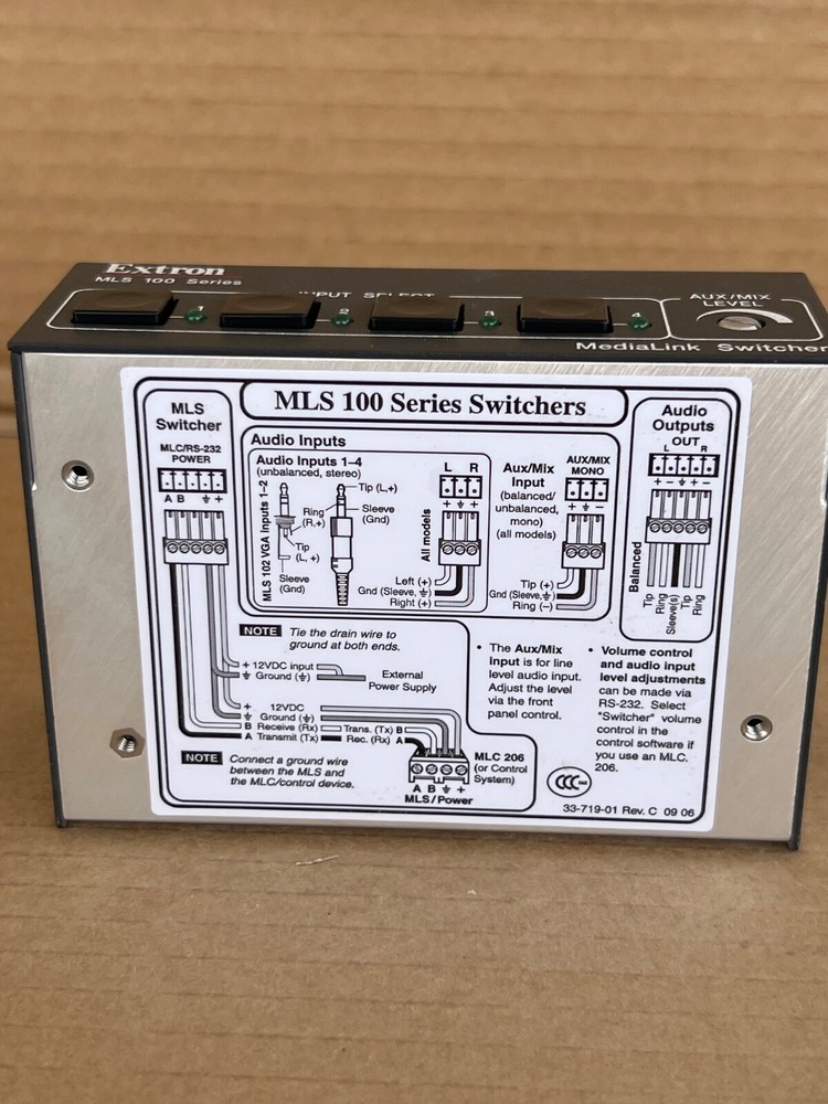 Extron MLS 100 A Four Input Stereo Audio Switcher 60-497-01