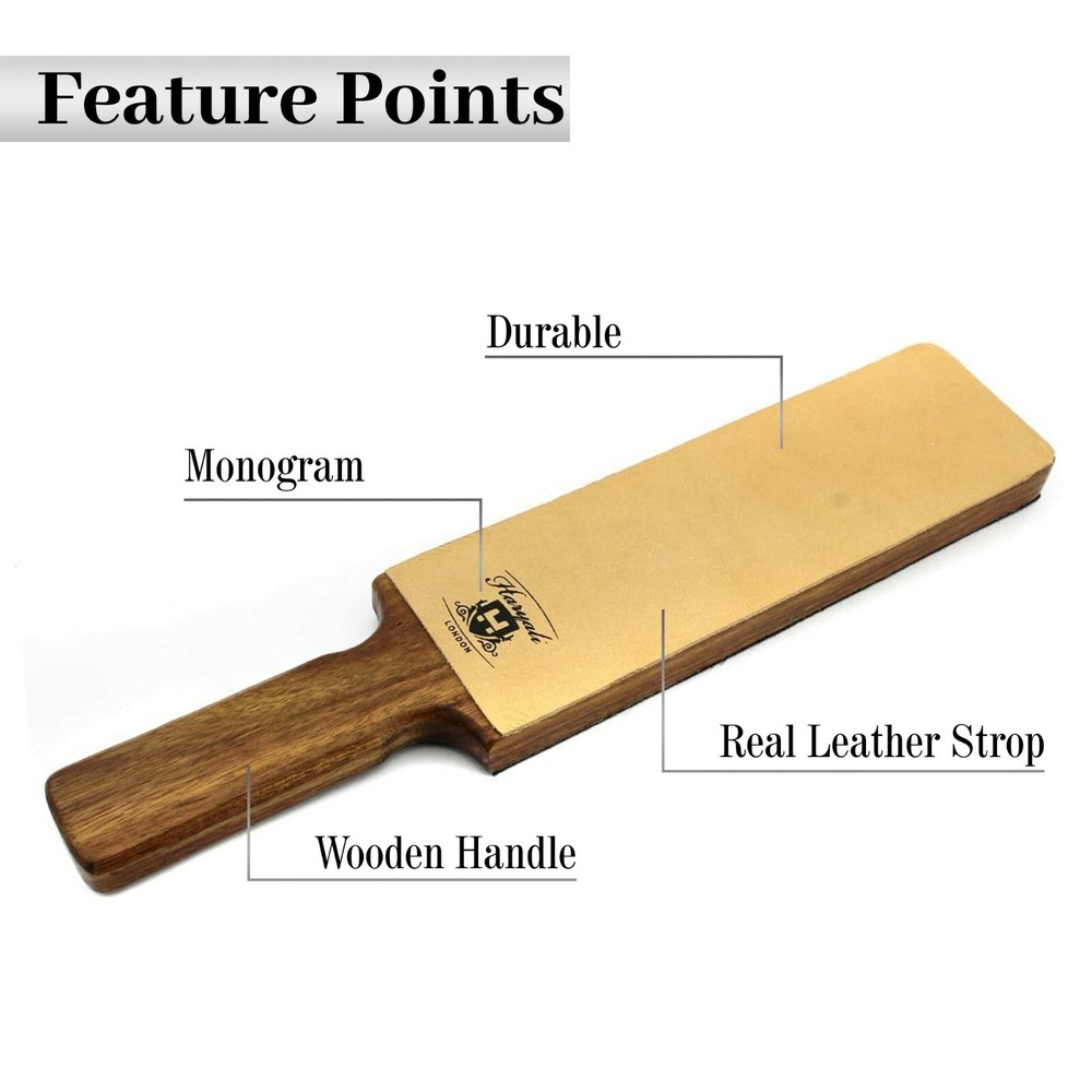 Men Leather Paddle Strop Double-Sided Sharpening With Wooden Handle
