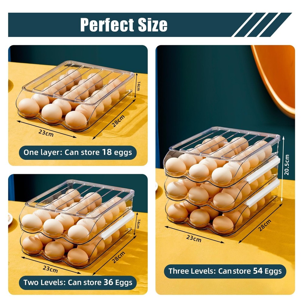 Egg Holder for Fridge, Rolling Egg Holder for Refrigerator, Egg Organizer for...
