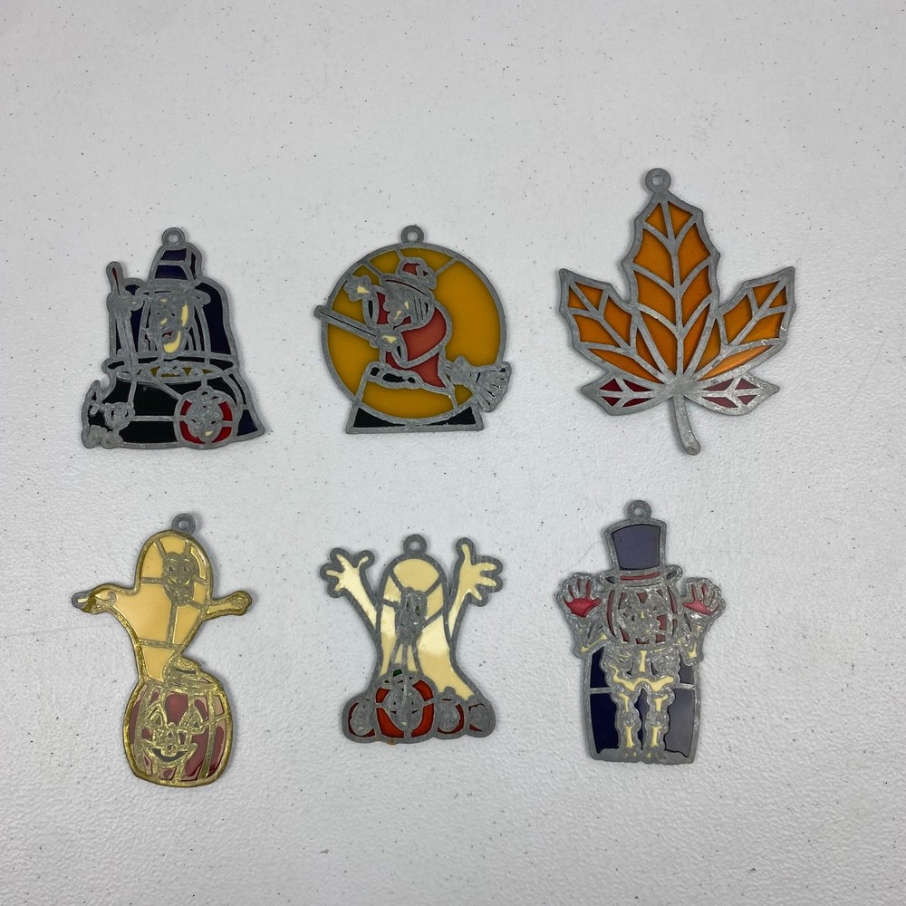 6 Stained Glass Suncatchers Autumn Fall Witch Leaf Ghost Skeleton