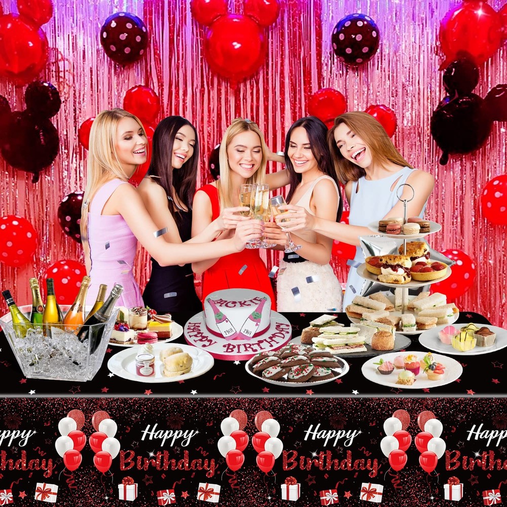 Plastic 4 Pack Black-Red Tablecloth, 51x87'' Rectangular Waterproof Disposabl...