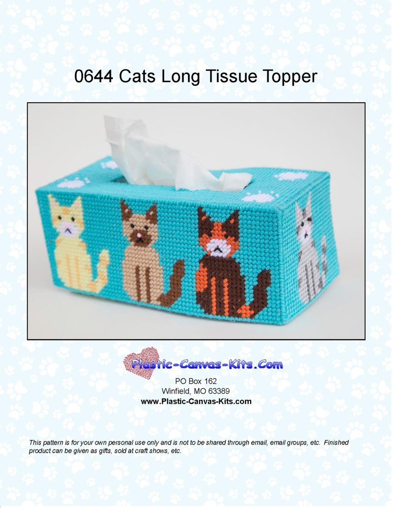 Cats Long Style Tissue Box Topper-Plastic Canvas Pattern or Kit