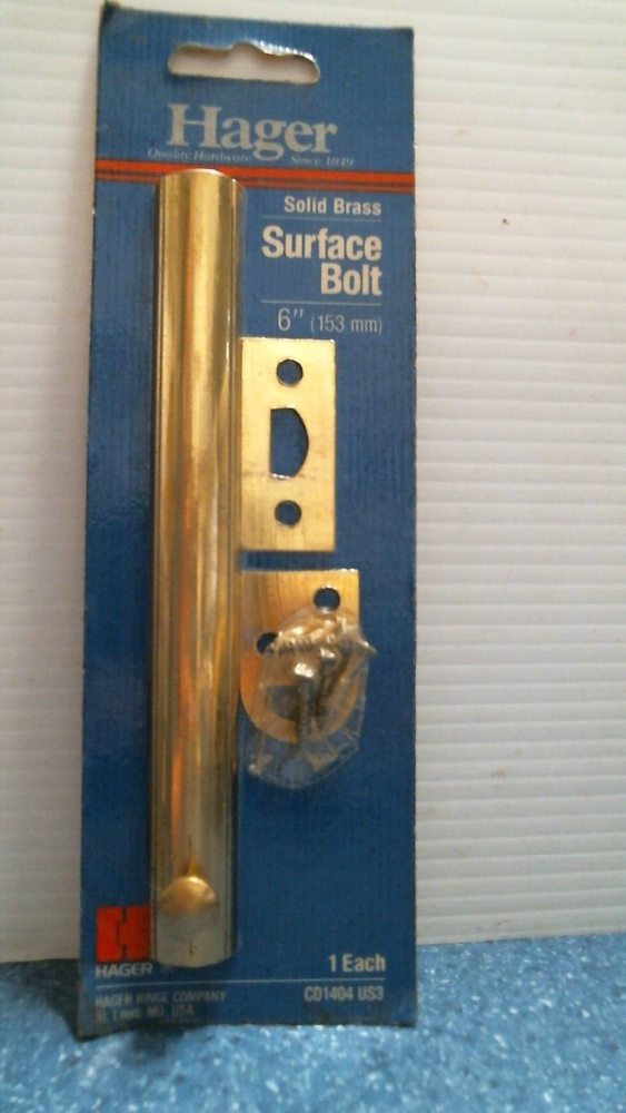 Hager Solid Brass Surface Bolt 6" (CD1404) FS