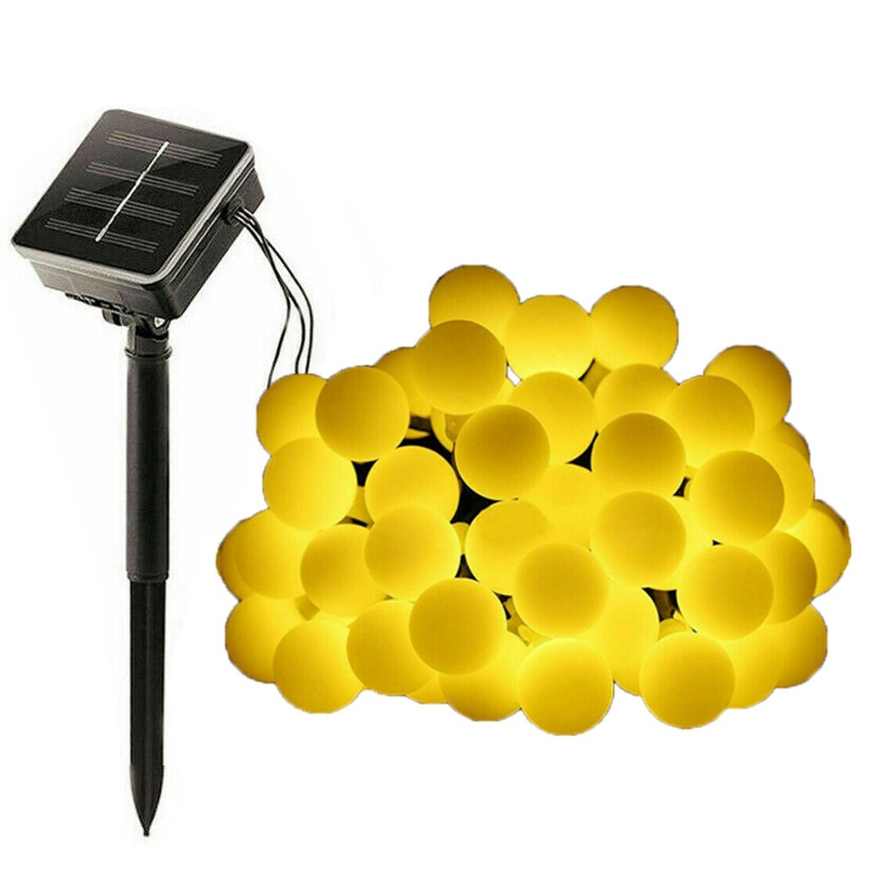 33FT Outdoor Solar Globe String Light Ball 8 Modes Yard Light 100LED Yellow